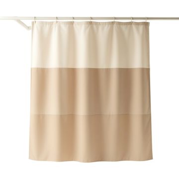 Fern Bluff Shower Curtain Hanging Flat From A Plain Rod - Beige