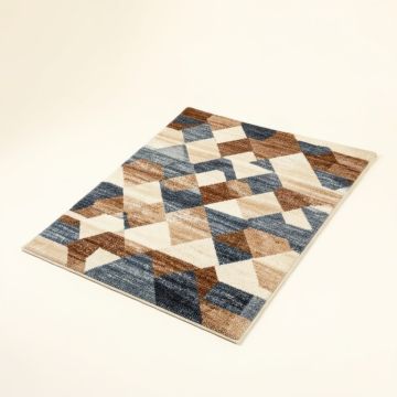 Peden Geometric Tufted Wool Beige/Brown/Blue Area Rug (synthetic illustration; no displayed measurements)