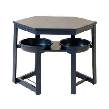 Holly Bridge Pet Feeding Stand With Two Plain Empty Bowls - Navy