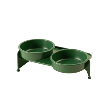 Cliff Edge Pet Feeding Stand With Two Plain Empty Bowls - Green