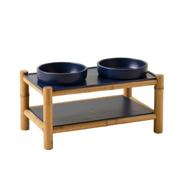 Bay Bridge Pet Feeding Stand With Two Plain Empty Bowls - Navy