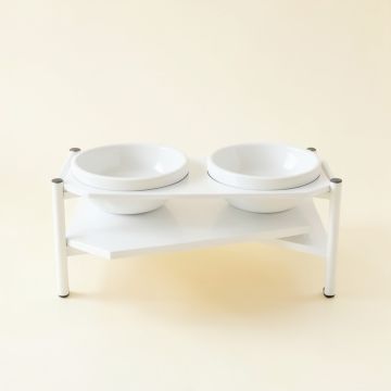 Rowan Crossing Pet Feeding Stand With Two Plain Empty Bowls - White (synthetic illustration; no displayed measurements)