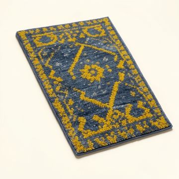 Talmo Bohemian Hand-Hooked Wool Blue/Yellow Area Rug (synthetic illustration; no displayed measurements)