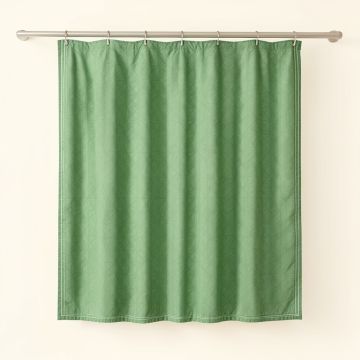 Aspen Crest Shower Curtain Hanging Flat From A Plain Rod - Green (synthetic illustration; no displayed measurements)