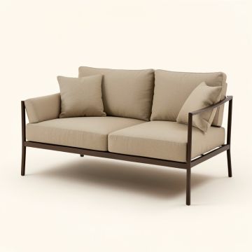 Keiran Patio Sofa With Sunbrella Cushions (synthetic illustration; no displayed measurements)