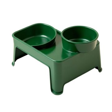 Ash Bridge Pet Feeding Stand With Two Plain Empty Bowls - Green