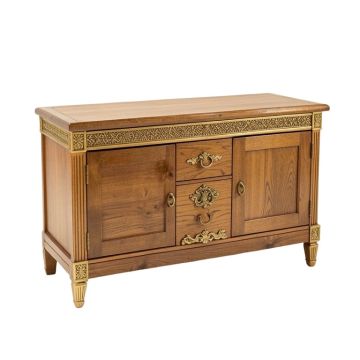 Console With 1 Drawer , Brass Decoration And Top In Wood