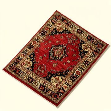 Oriental Machine Made Power Loom Wool/Polyester Red/Black/Beige Area Rug (synthetic illustration; no displayed measurements)