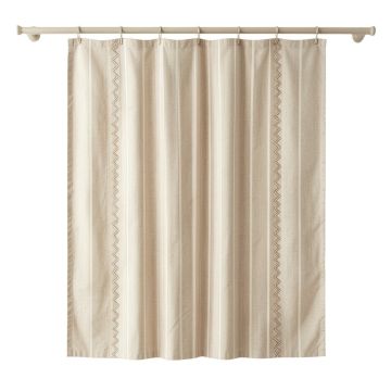Hill Dell Shower Curtain Hanging Flat From A Plain Rod - Beige