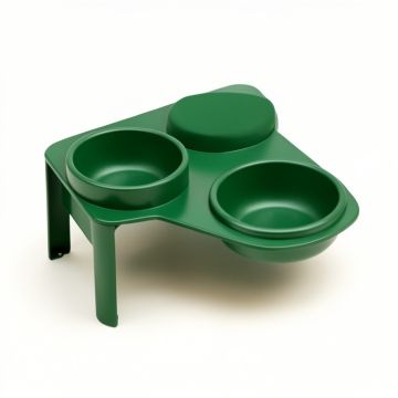 Hill Brook Pet Feeding Stand With Two Plain Empty Bowls - Green (synthetic illustration; no displayed measurements)