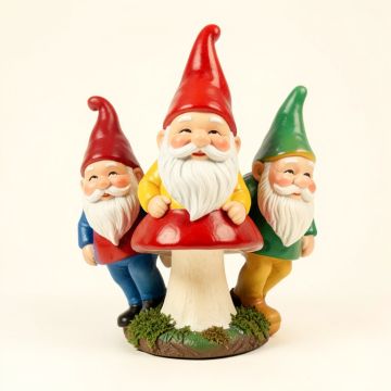 Garden Gnomes On Mushrooms Statue (synthetic illustration; no displayed measurements)