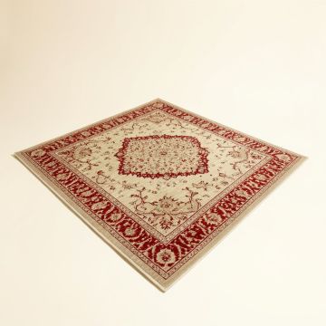 Bourgoin Power Loom Beige/Red Rug (synthetic illustration; no displayed measurements)
