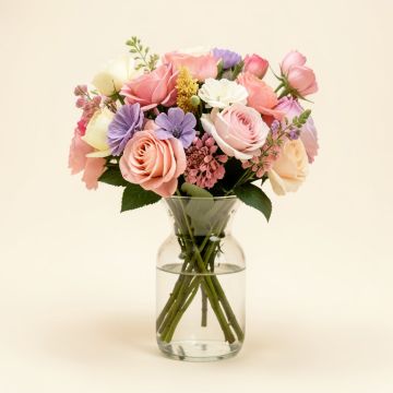 Real Touch Floral Arrangements In Glass Vase (synthetic illustration; no displayed measurements)