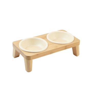Oak Dell Pet Feeding Stand With Two Plain Empty Bowls - Ivory