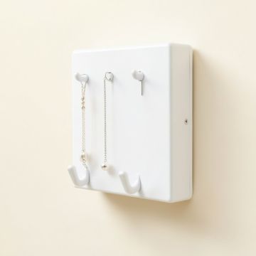 White Jewelry Organizer From Wooden Wall Mounted Holder For Earrings/Necklaces/Bracelets/Accessories (synthetic illustration; no displayed measurements)