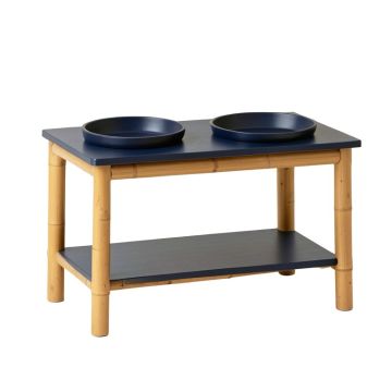 Field Bridge Pet Feeding Stand With Two Plain Empty Bowls - Navy