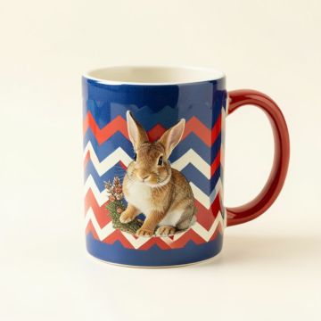 Smyth Image Of Peter Rabbit Scene On Chevron Stripes Coffee Mug (synthetic illustration; no displayed measurements)