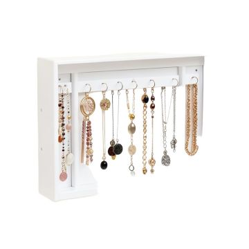 White Jewelry Organizer With Removable Bracelet Rod From Wooden Wall Mounted Holder
