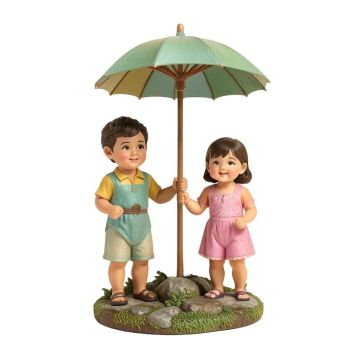Ayasha Boy And Girl With Umbrella Garden Statue