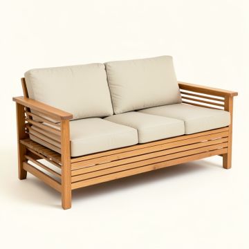 Yesenia Teak Patio Sofa With Sunbrella Cushions (synthetic illustration; no displayed measurements)