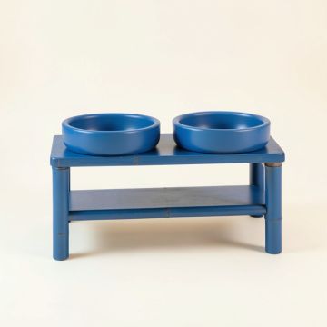 Wren Bend Pet Feeding Stand With Two Plain Empty Bowls - Blue (synthetic illustration; no displayed measurements)