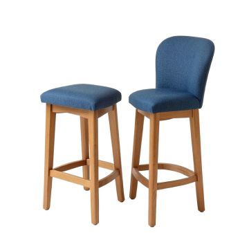 Counter Height Fabric Upholstered Bar Stool With Full Back , Blue , Set Of 2