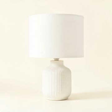Heath Crest Table Lamp With A Plain Fabric Shade - White (synthetic illustration; no displayed measurements)