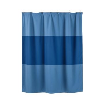 Sage Bend Shower Curtain Hanging Flat From A Plain Rod - Blue