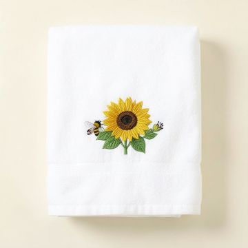 Libby Sunflower And Bees Embroidered 100 % Cotton Hand Towel (synthetic illustration; no displayed measurements)