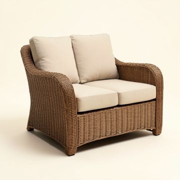 Tegan 70 '' Wide Outdoor Wicker Loveseat With Cushions (synthetic illustration; no displayed measurements)