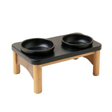 Flint Dale Pet Feeding Stand With Two Plain Empty Bowls - Black