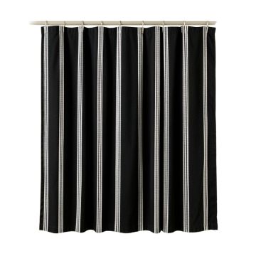 River Bend Shower Curtain Hanging Flat From A Plain Rod - Black