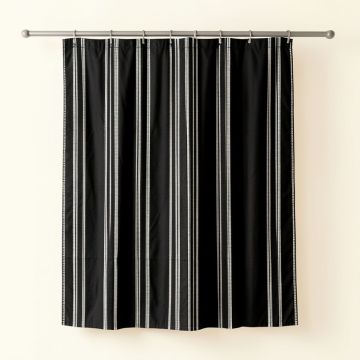 Brook Crest Shower Curtain Hanging Flat From A Plain Rod - Black (synthetic illustration; no displayed measurements)
