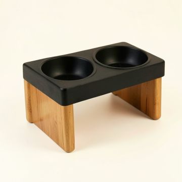 Oak Bridge Pet Feeding Stand With Two Plain Empty Bowls - Black (synthetic illustration; no displayed measurements)