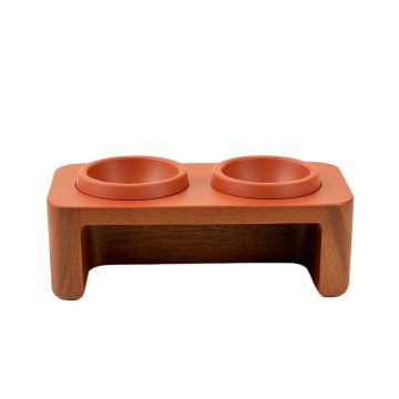 Dawn Bend Pet Feeding Stand With Two Plain Empty Bowls - Terracotta