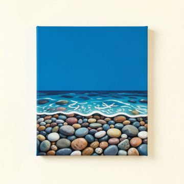 Blue Seashore With Pebble Stones - 3 Piece Graphic Art On Wrapped Canvas Set (synthetic illustration; no displayed measurements)