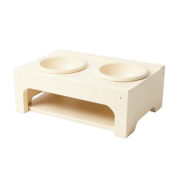 Moss Crest Pet Feeding Stand With Two Plain Empty Bowls - Cream