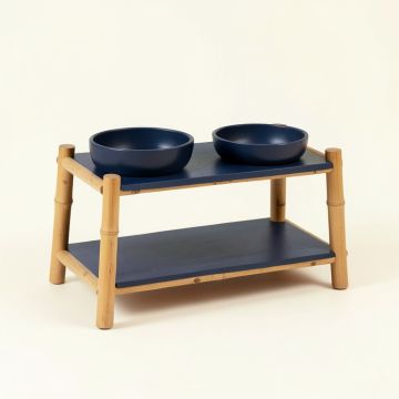 Reed Crest Pet Feeding Stand With Two Plain Empty Bowls - Navy (synthetic illustration; no displayed measurements)