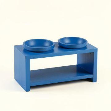 Clay Bend Pet Feeding Stand With Two Plain Empty Bowls - Blue (synthetic illustration; no displayed measurements)