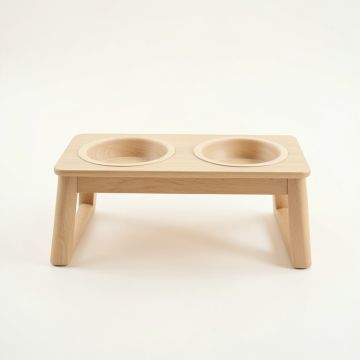 Pine Bridge Pet Feeding Stand With Two Plain Empty Bowls - Beige (synthetic illustration; no displayed measurements)