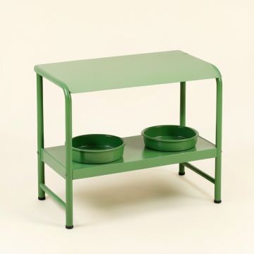 Oak Edge Pet Feeding Stand With Two Plain Empty Bowls - Green (synthetic illustration; no displayed measurements)