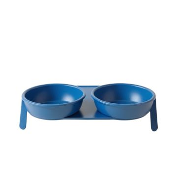 Cedar Dell Pet Feeding Stand With Two Plain Empty Bowls - Blue
