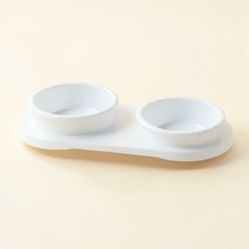 Stone Falls Pet Feeding Stand With Two Plain Empty Bowls - White (synthetic illustration; no displayed measurements)