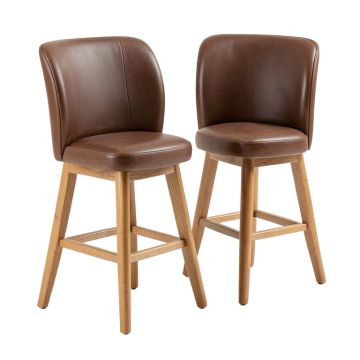 Leatherette Upholstered Wooden Counter Height Chair With Cabriole Legs , Silver , Set Of Two