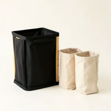 Cedar Branch Laundry Sorting Station With Plain Removable Bags - Black (synthetic illustration; no displayed measurements)