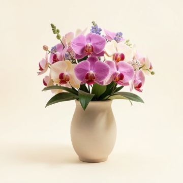 Cattleya Cube Orchid Floral Arrangement In Vase (synthetic illustration; no displayed measurements)