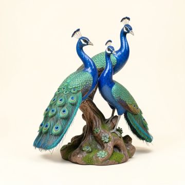 Pair Of Peacocks On A Tree Statue (synthetic illustration; no displayed measurements)
