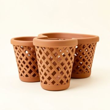 Caren 3-Piece Lattice Basket Terracotta Pot Planter Set (synthetic illustration; no displayed measurements)