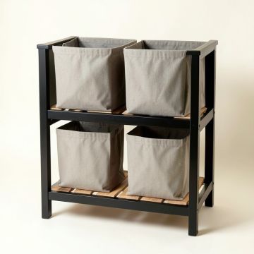 Pine Arc Laundry Sorting Station With Plain Removable Bags - Black (synthetic illustration; no displayed measurements)