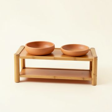 Cliff Field Pet Feeding Stand With Two Plain Empty Bowls - Terracotta (synthetic illustration; no displayed measurements)
